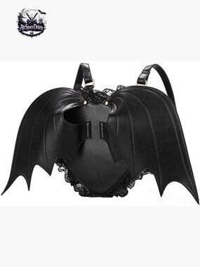 Punk Bat Wing Backpack Daypack Lace Shoulder Bag Faux Leather One Size